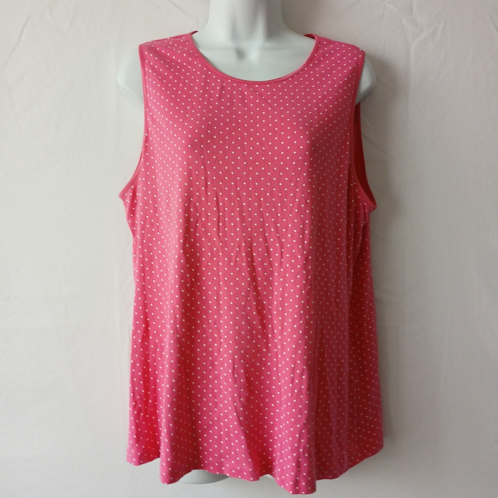 CJ Banks Pink and White Polka Dot Tank Top Sz 1X Summer Casual Beach Work Wear